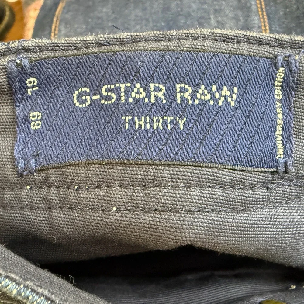 G Star Raw 30 Y Jeans Dark Wash Moto Double Knee Leather Trim Men's Size‎ 32x28